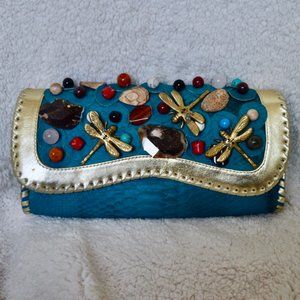 Teal "Snake Skin" Dragonfly Clutch